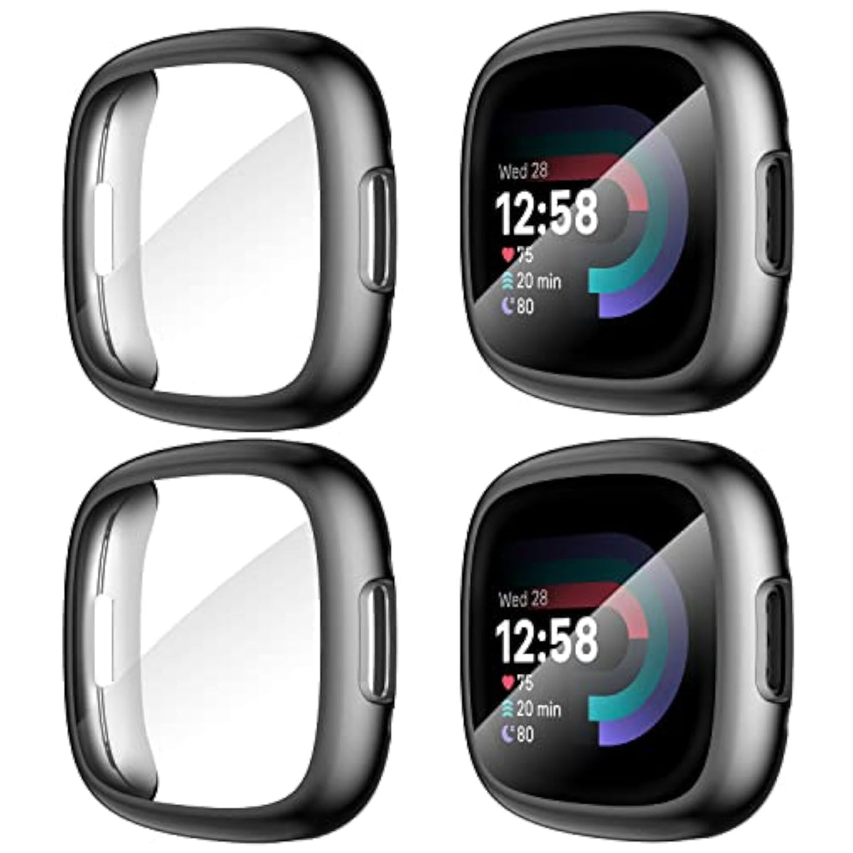 [4Pack] For Fitbit Sense 2 /Versa 4 Screen Protector Case, Full Around Electroplate Soft Tpu Bumper Around Protective Case Cover For Fitbit Sense 2/Versa 4 Smartwatch(Black+Black+Black+Black)