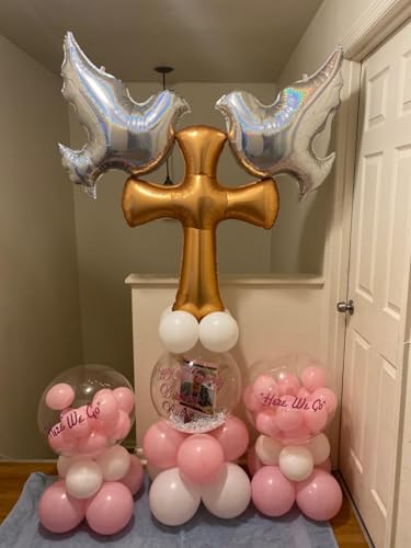 Jumbo 44” Red Gold Cross Balloons Laser Shiny Dove Foil Balloons for Christmas First Communion Baptism Party Christening Confirmation Party Mi Bautizo Decorations Christmas Party Decor