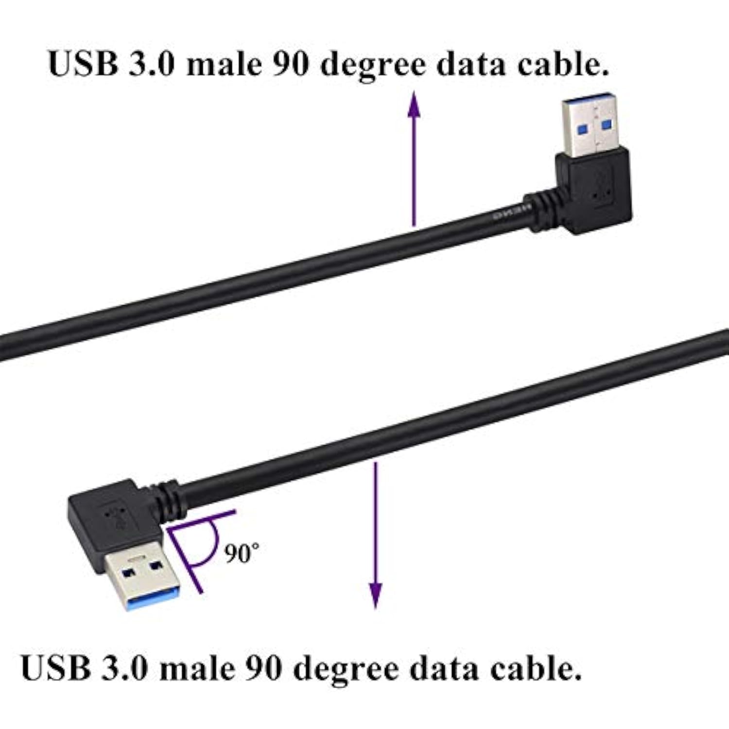 90 Degree 3.0 A Usb Cable Left & Right Angle Usb 3.0 A To A Male Charging And Transferring Data Extender Connector Cable For Usb Keyboard,Mouse,Flash Drive,Hard Drive.(0.6M/2Ft-Black)