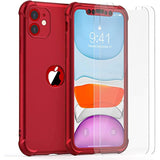 For Iphone 11 Case, With[2 X Tempered Glass Screen Protector] [10 Ft Grade Drop Test] [Camera Protection] 360° Full Body Shockproof Protection Rubber Silicone For Iphone 11 6.1"- Red