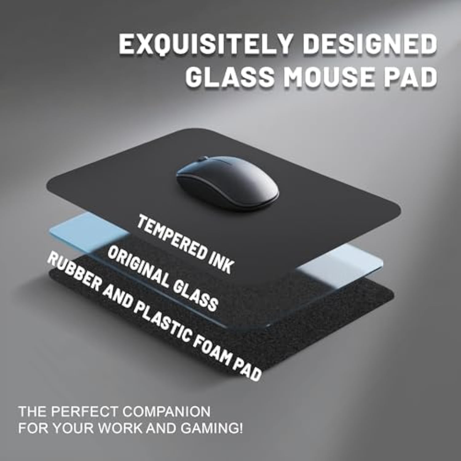 Glass Gaming Mouse Pad-13.8''X9.8''| Non-Slip Base, Ultra-Smooth Gaming & Office Mouse Pad- Professional Precision Mat For Esports, Quiet Movement, Black