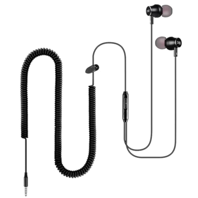 Extra Long Earbuds For Tv & Pc, With 12Ft Spring Coiled Extension Cable, Volume Control & Mic, In-Ear Wired Headphones For 3.5Mm Audio Output Devices, Changeek Cgs06