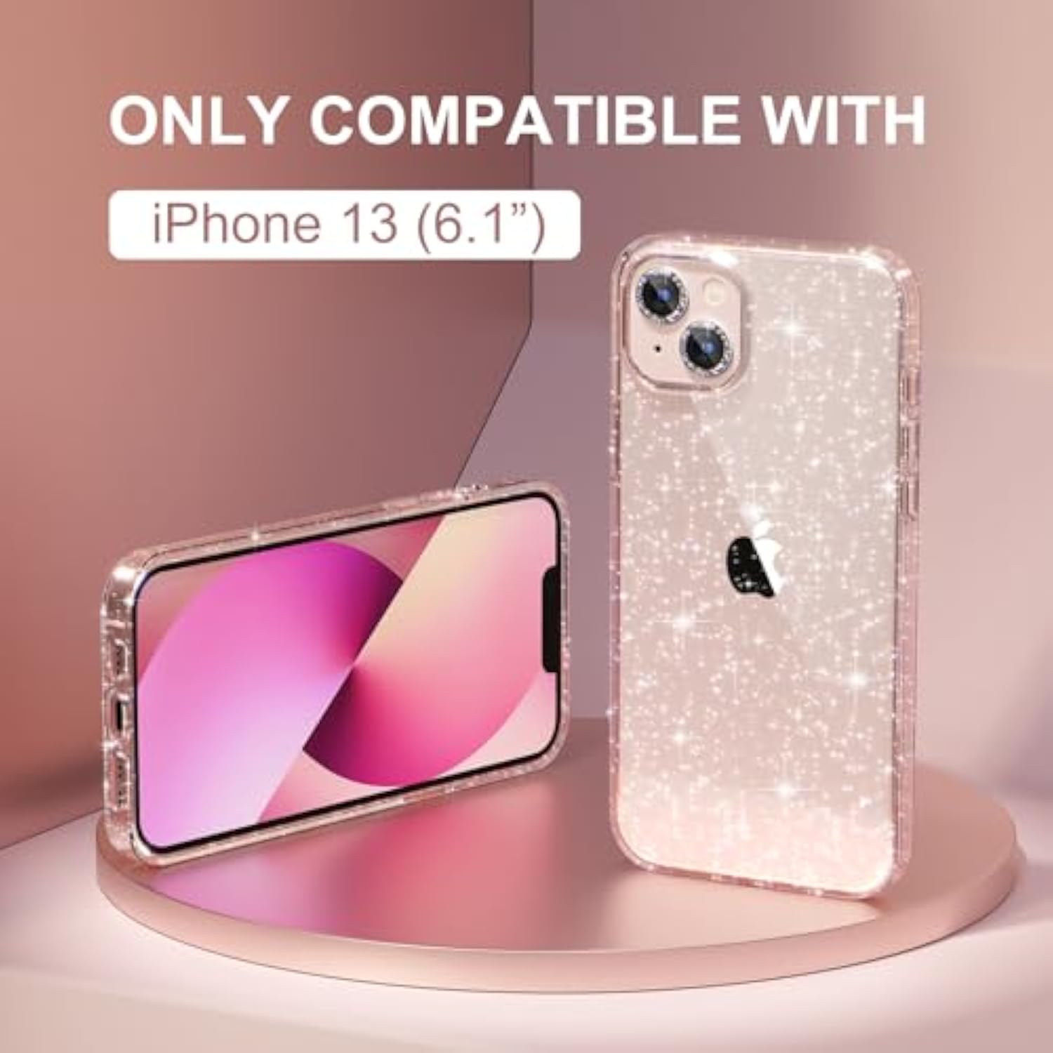 Compatible With Iphone 13 Case, Women Glitter Bling Sparkly Case Bumper, [2 X Diamond Camera Lens Protectors] [Non-Yellowing Shockproof Protective Cover] 6.1-Inch 2021 (Glitter Clear)