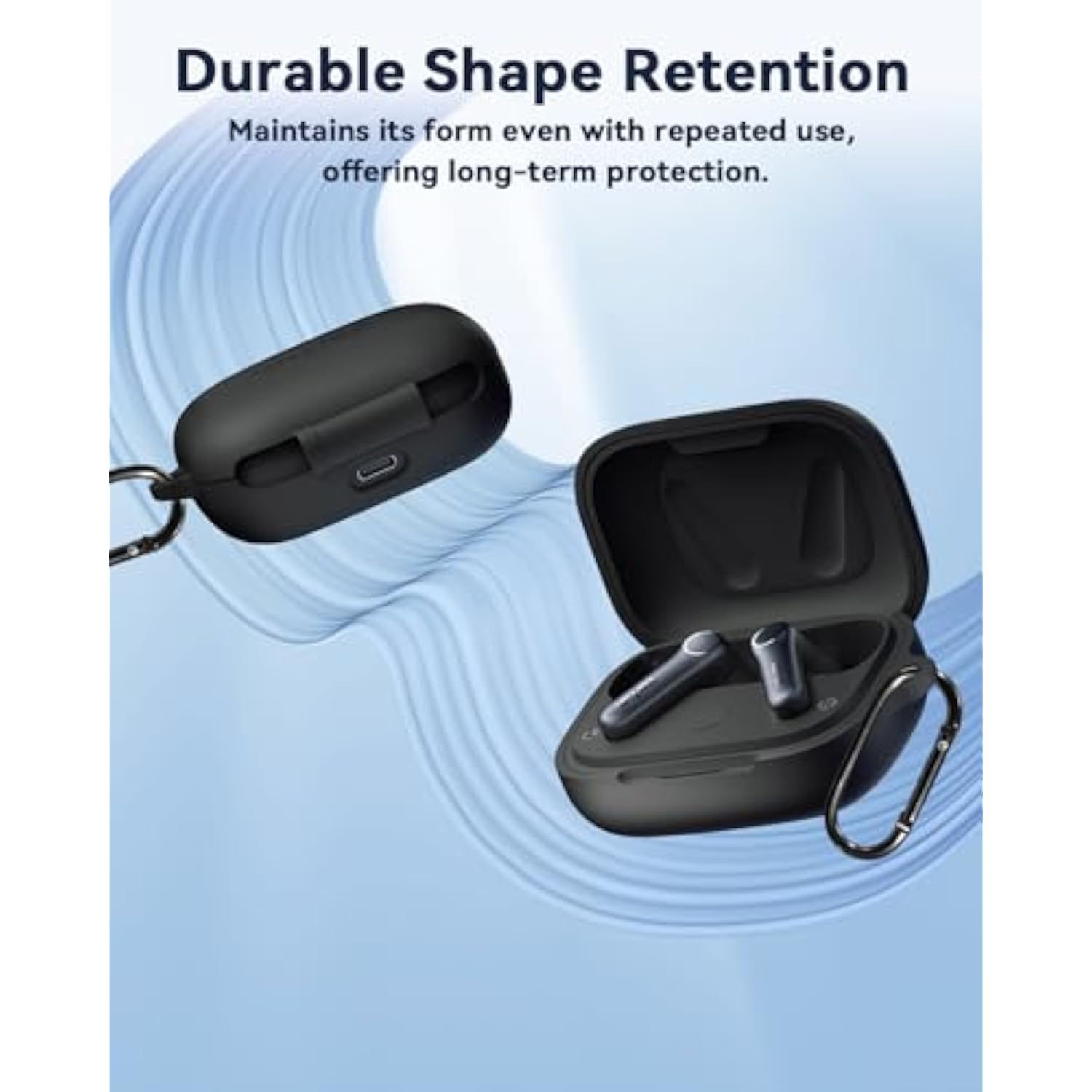 Protective Case Cover For Air Pro 4, Soft Silicone Protective Case With Keychain, Shock-Proof, Full Protective Cover, Supports Wireless Charging, Black