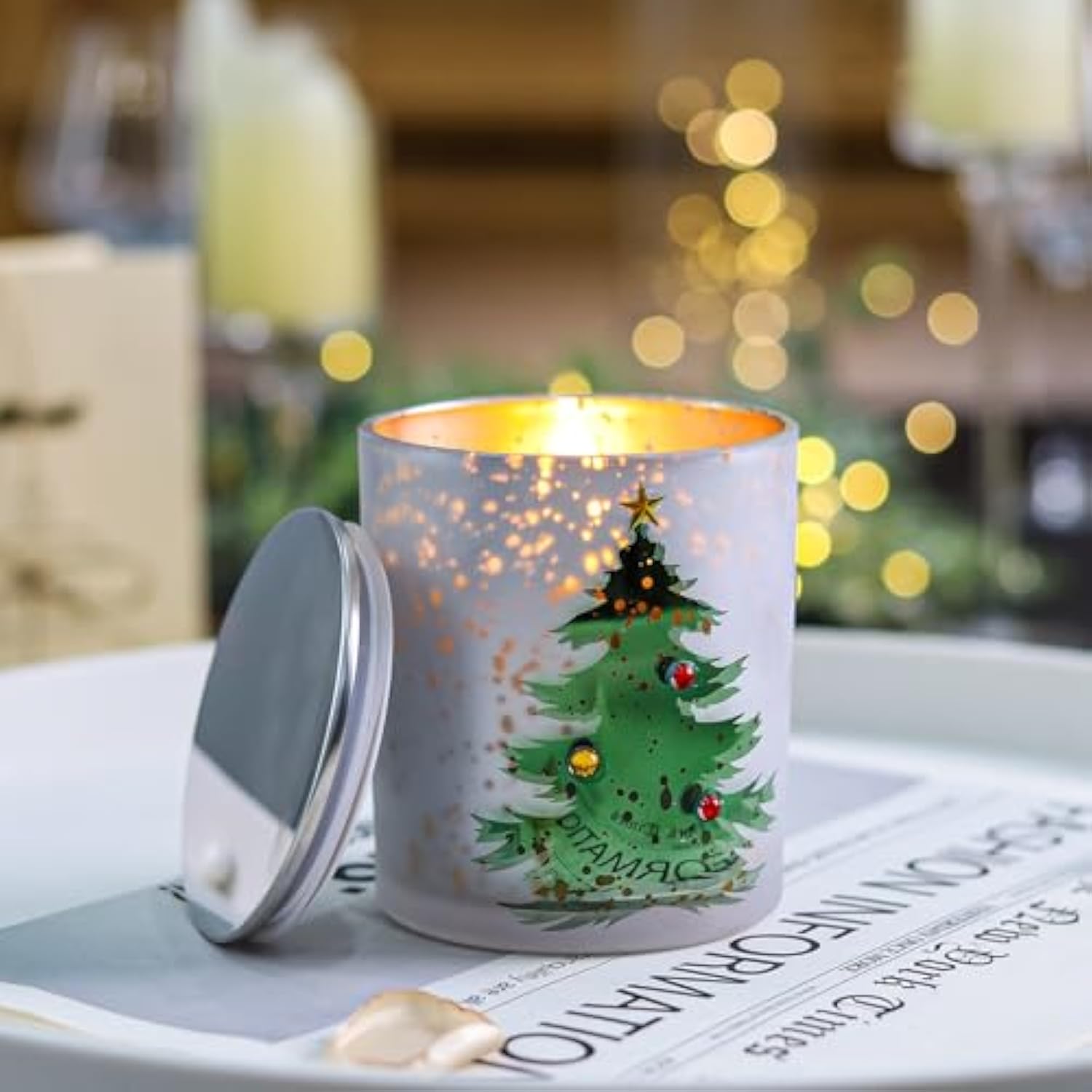 Christmas Candle 11Oz - Pine Fir Scented Candle With Xmas Tree Design, Indoor Christmas Winter Table Decorations, Ideal Gifts