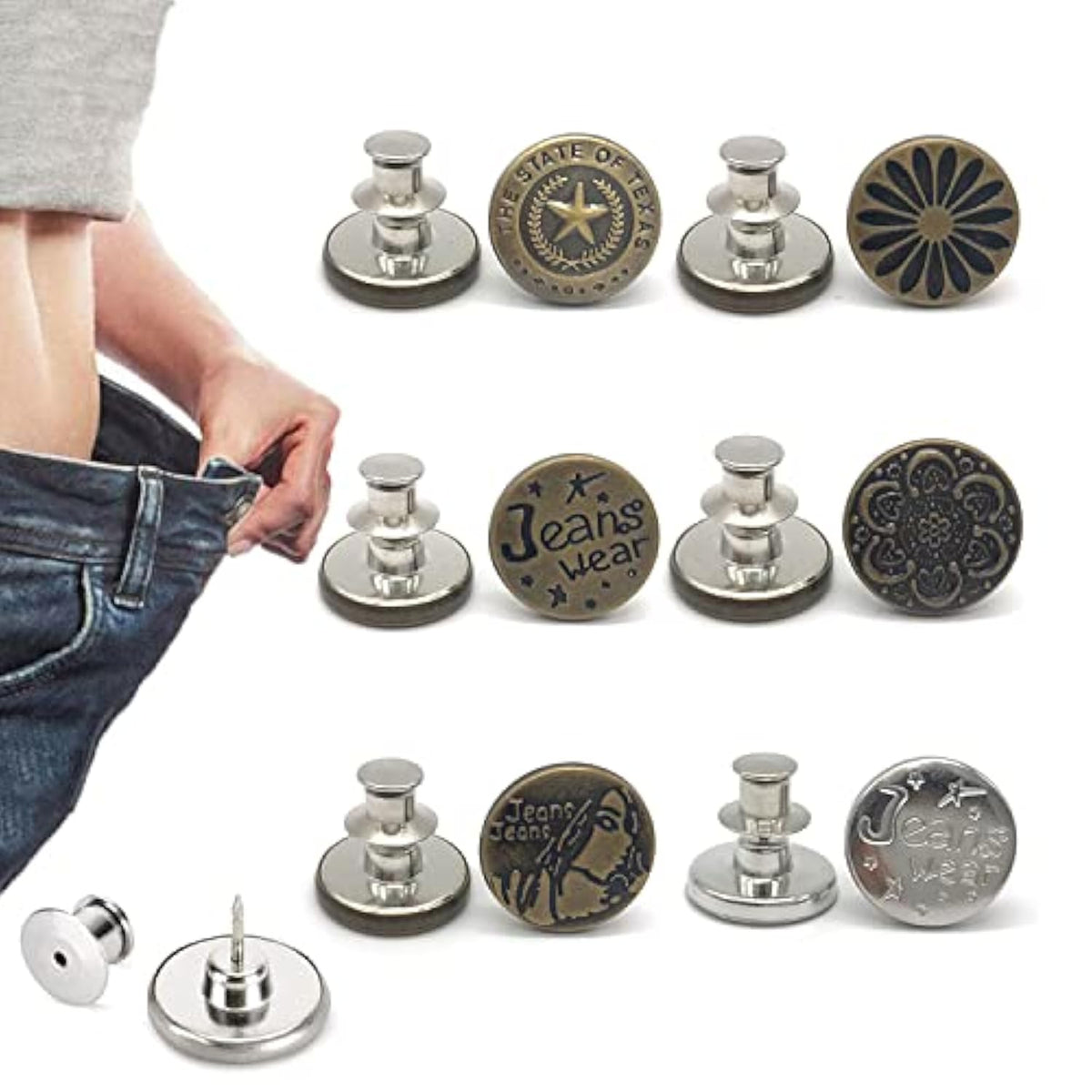 6 Pcs Buttons For Jeans,Adjustable Jean Button Pins,Pant Waist Tighten