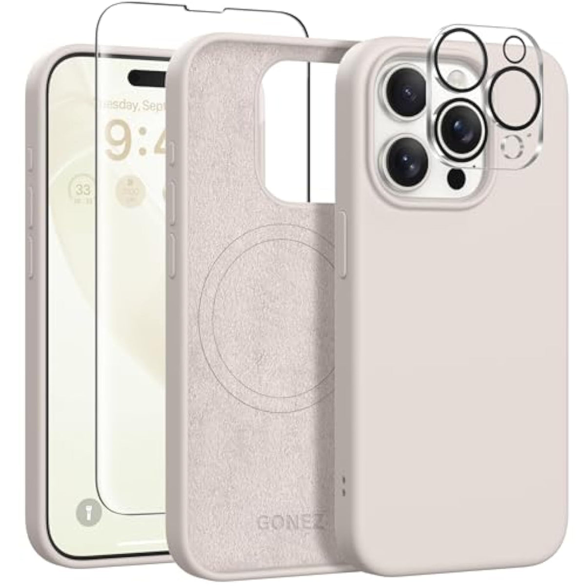 For Iphone 15 Pro Max Case Silicone, Compatible With Magsafe, Camera Protector + Screen Protector, Soft Anti-Scratch Microfiber Lining, Liquid Silicone Shockproof Phone Cover, Stone