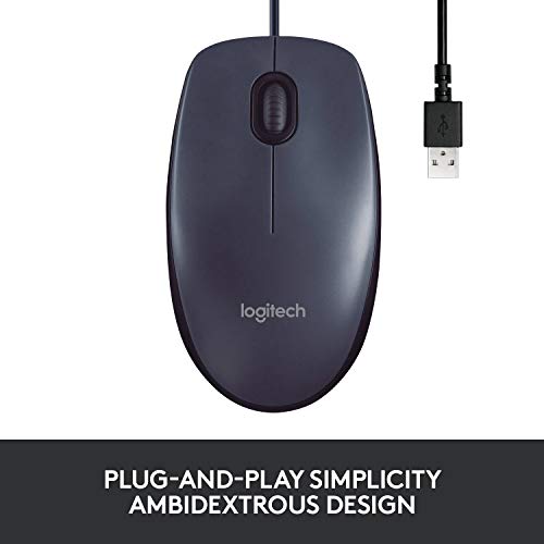 B100 Wired Mouse For Computer And Laptop, Usb Corded Mouse, Right Or Left Hand Use - Black
