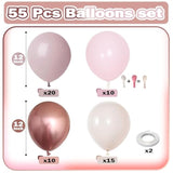 Dusty Pink Beige Balloon, 55 Packs 12 Inch Double Stuffed Retro Baby Pink And Metallic Rose Gold Balloons For Bridal Baby Shower Women Girls Birthday Wedding Party Decorations