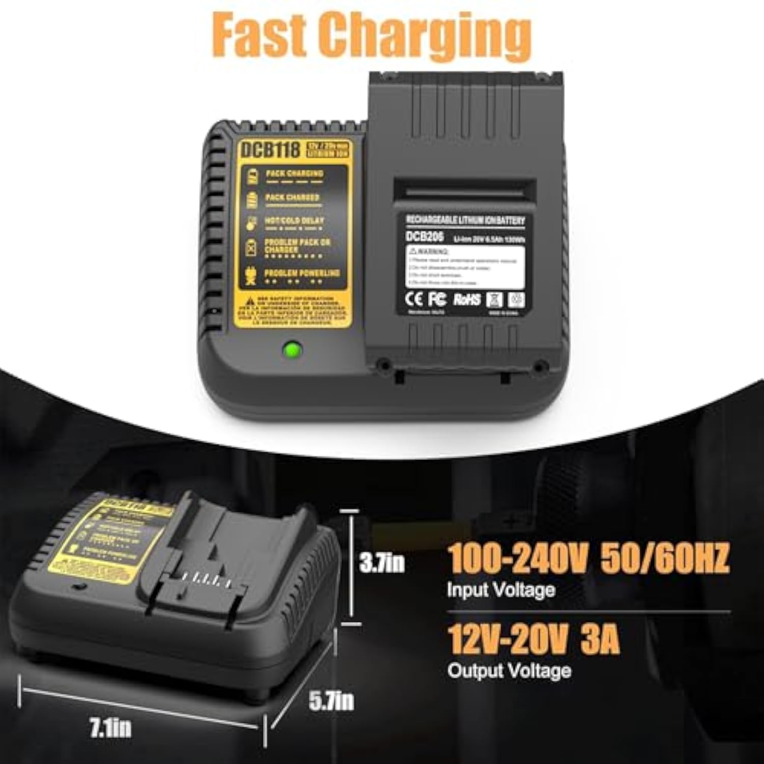2Pack 6.5Ah Replacement For Dewalt 20V Max Battery And Charger, With Dcb118 20V Charger