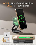 Qi2.2 25W Magnetic Wireless Charger, Foldable 3 in 1 Travel Charging Station for iPhone 17/16/15/14/13/12, 5W for  Watch & AirPods, Aluminum