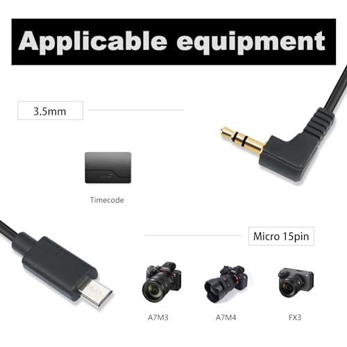 1FT USB Micro 15pin to Right Angle 3.5mm timecode Cable;Camera FX3 timecode Cable for Sony FX-30 A7M3 A7M4 A7S2 A7S3