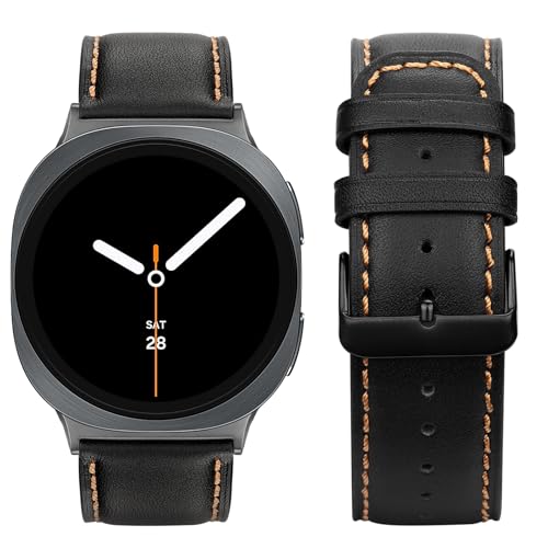Leather Bands Compatible with Samsung Galaxy Watch 8 40mm 44mm, Genuine Leather Strap Compatible with Samsung Galaxy Watch 8 Classic 46mm, Black