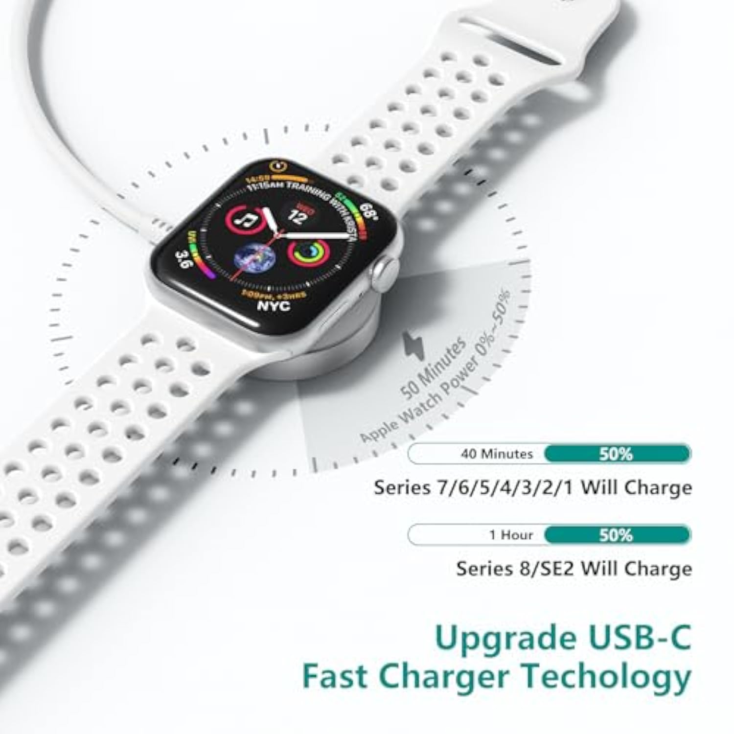 2Pack For Apple Watch Charger Cable, Magnetic Fast Charger To Usb-C Cable 6Ft(2M), Wireless Fast Iwatch Charger Portable Compatible With Iwatch Ultra/Series 9/8/7/6/Se/Se2/5/4/3/2/1-White