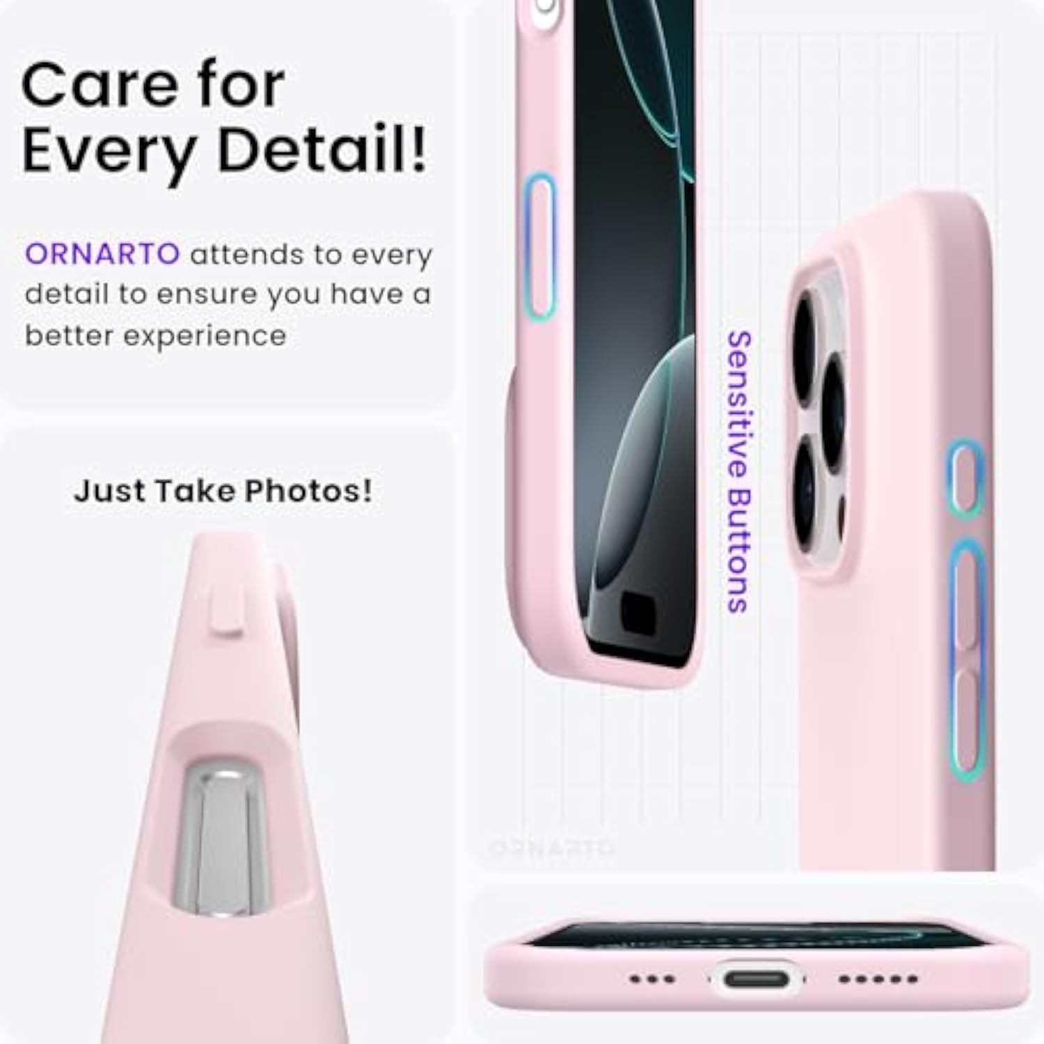 iPhone 16 Pro 6.3" Slim Liquid Silicone Case, Shockproof, Soft Gel, Chalk Pink