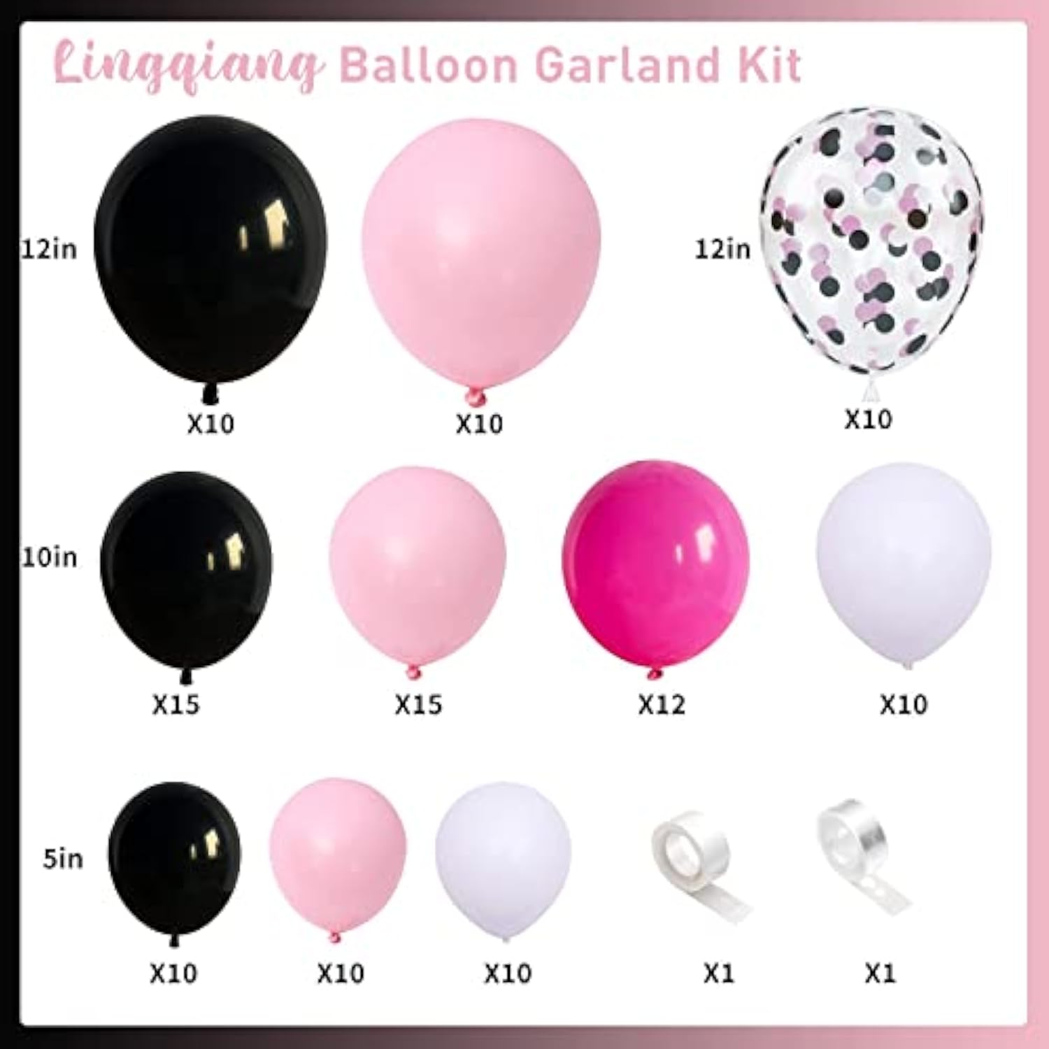 Pink & Black Balloon Garland Kit: Birthday Wedding Party Decor