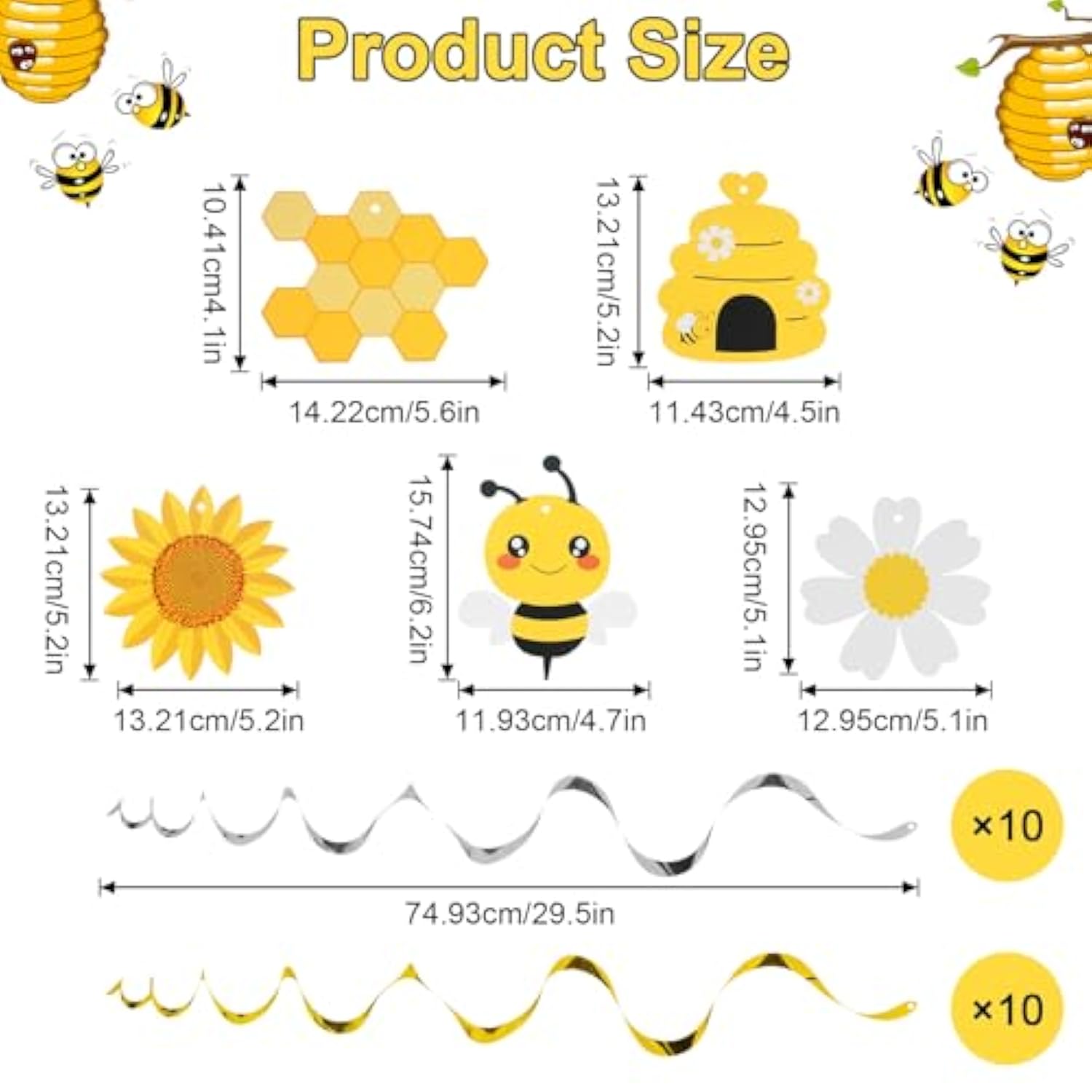 20 Pcs Bee Party Decorations Hanging, Bumble Bee Decor Foil Ceiling Streamers For Kids Birthday Baby Shower Gender Reveal Bumblebee Themed Party Supplies