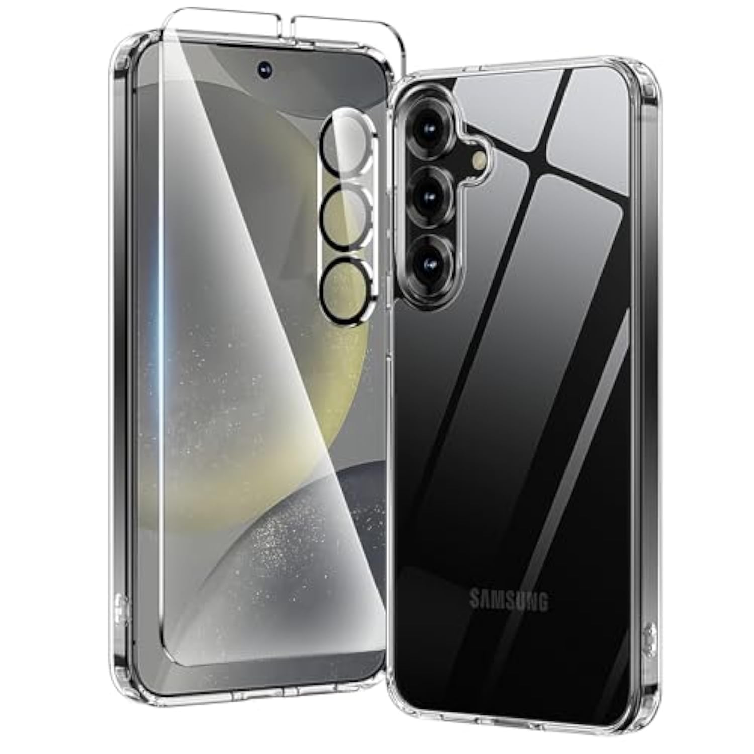 Anti-Yellowing For Samsung Galaxy S25 Crystal Clear Case With Screen Protector*1 Camera Lens Protector*1, [12Ft Mil-Grade Protection], Cover For Samsung Galaxy S25 6.2 Inch, Clear