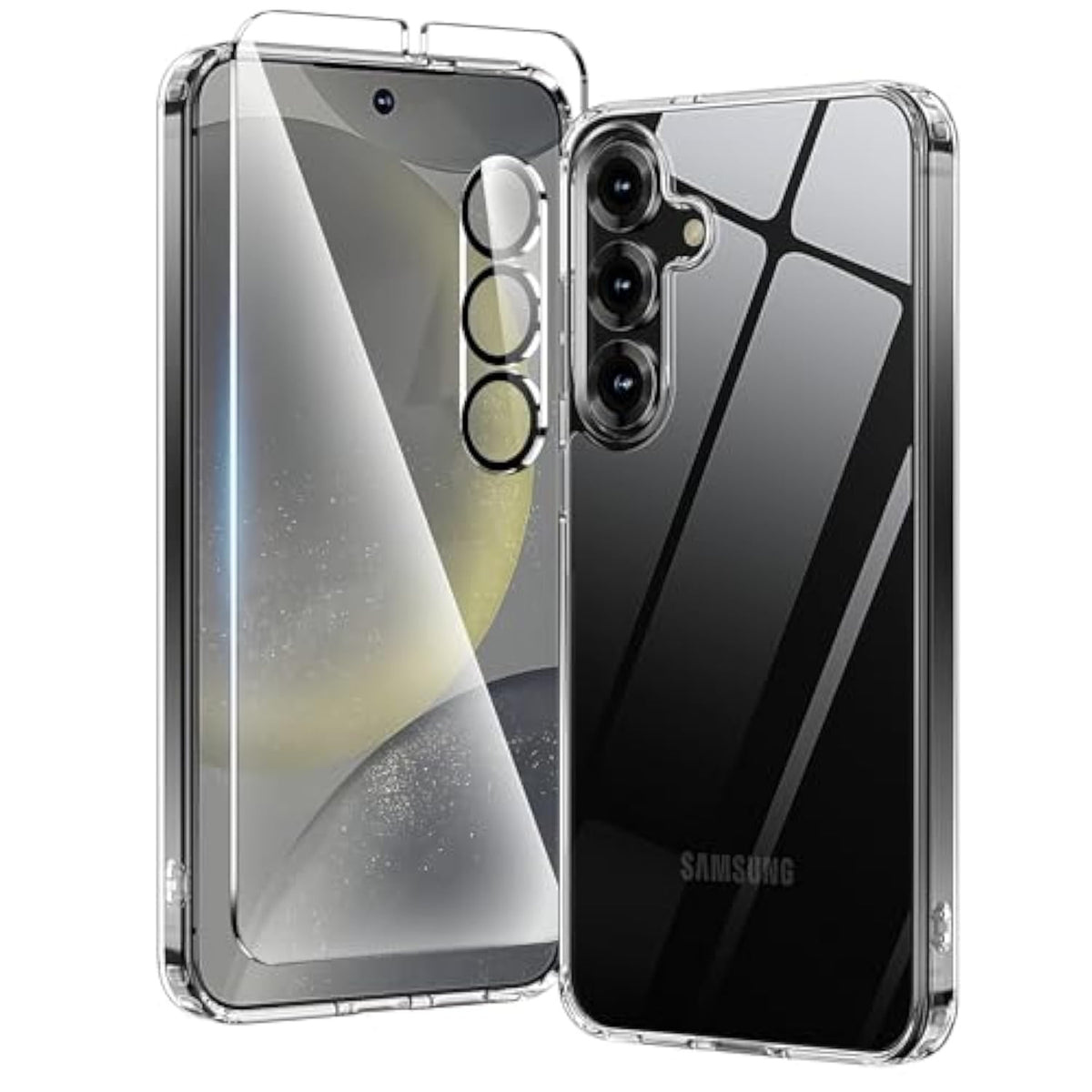 Anti-Yellowing For Samsung Galaxy S25 Crystal Clear Case With Screen Protector*1 Camera Lens Protector*1, [12Ft Mil-Grade Protection], Cover For Samsung Galaxy S25 6.2 Inch, Clear