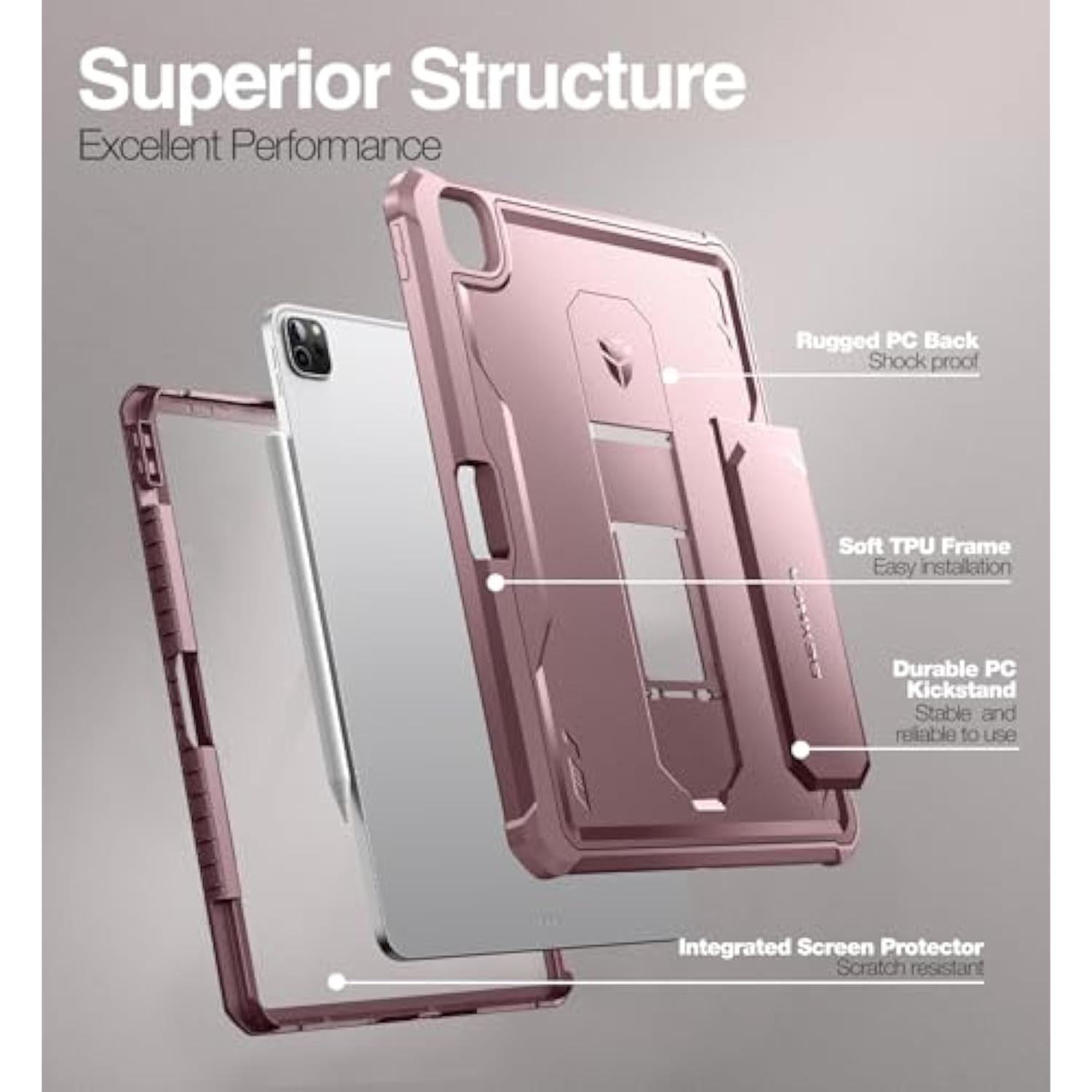 For Ipad Pro 12.9 Case (2022/2021/2020), [Built In Screen Protector & Kickstan