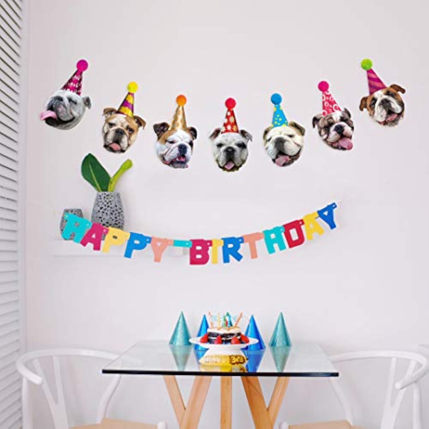 Dog Birthday Garland, Funny English Bulldog Face Portrait Birthday Banner, Bday Party Decoration…