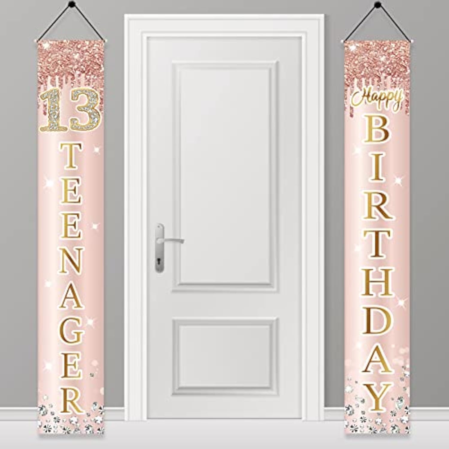 10Th Birthday Door Banner Decorations For Girls, Pink Rose Gold Double