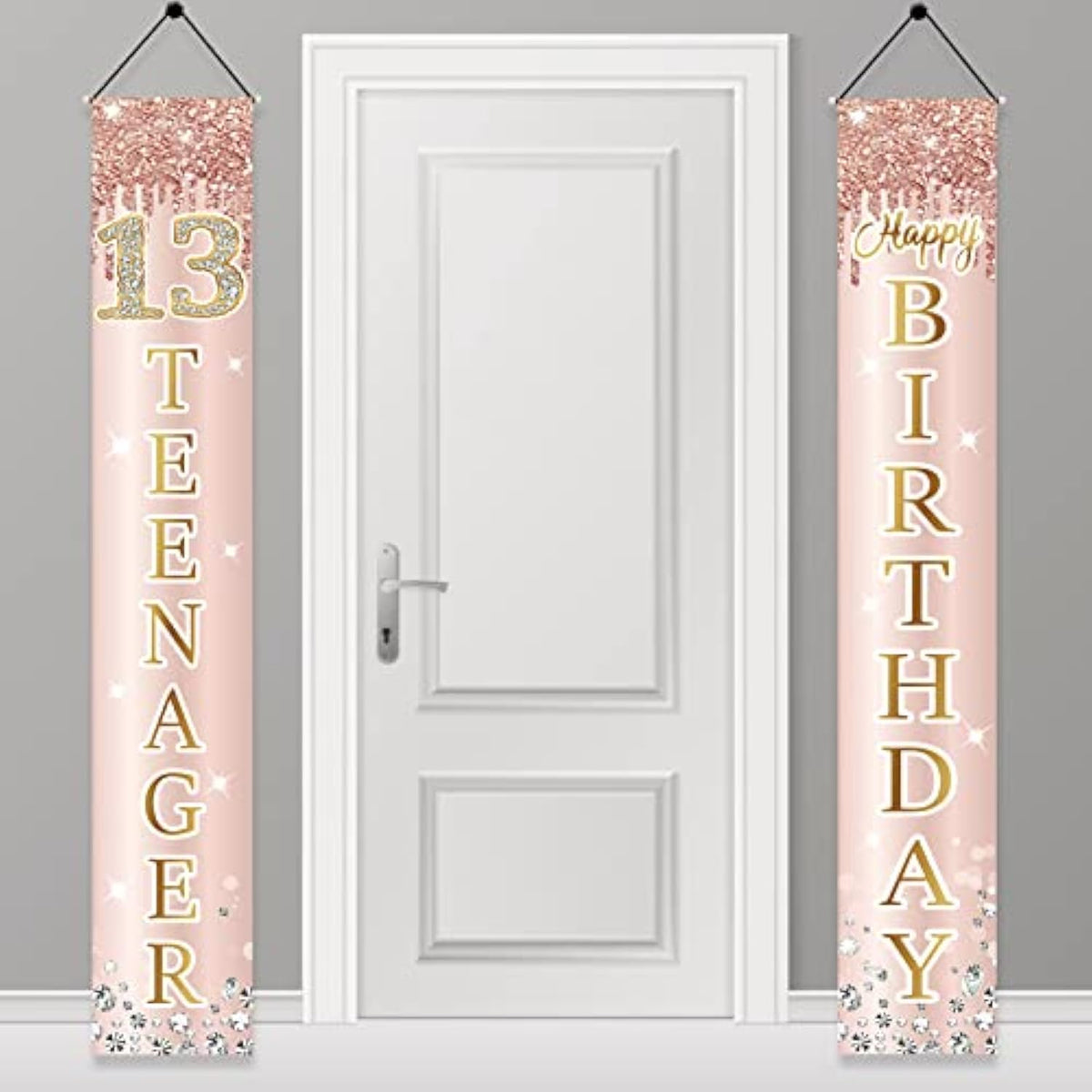 10Th Birthday Door Banner Decorations For Girls, Pink Rose Gold Double