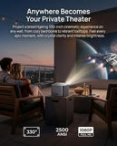 [Compatible With Netflix & 4K Support] Smart Projector With Wifi And Bluetooth,3D Doiby Audio, Auto Focus & Keystone,Native Projector Hd 1080P Max 330" Display,2500 Ansi Home Outdoor Projector