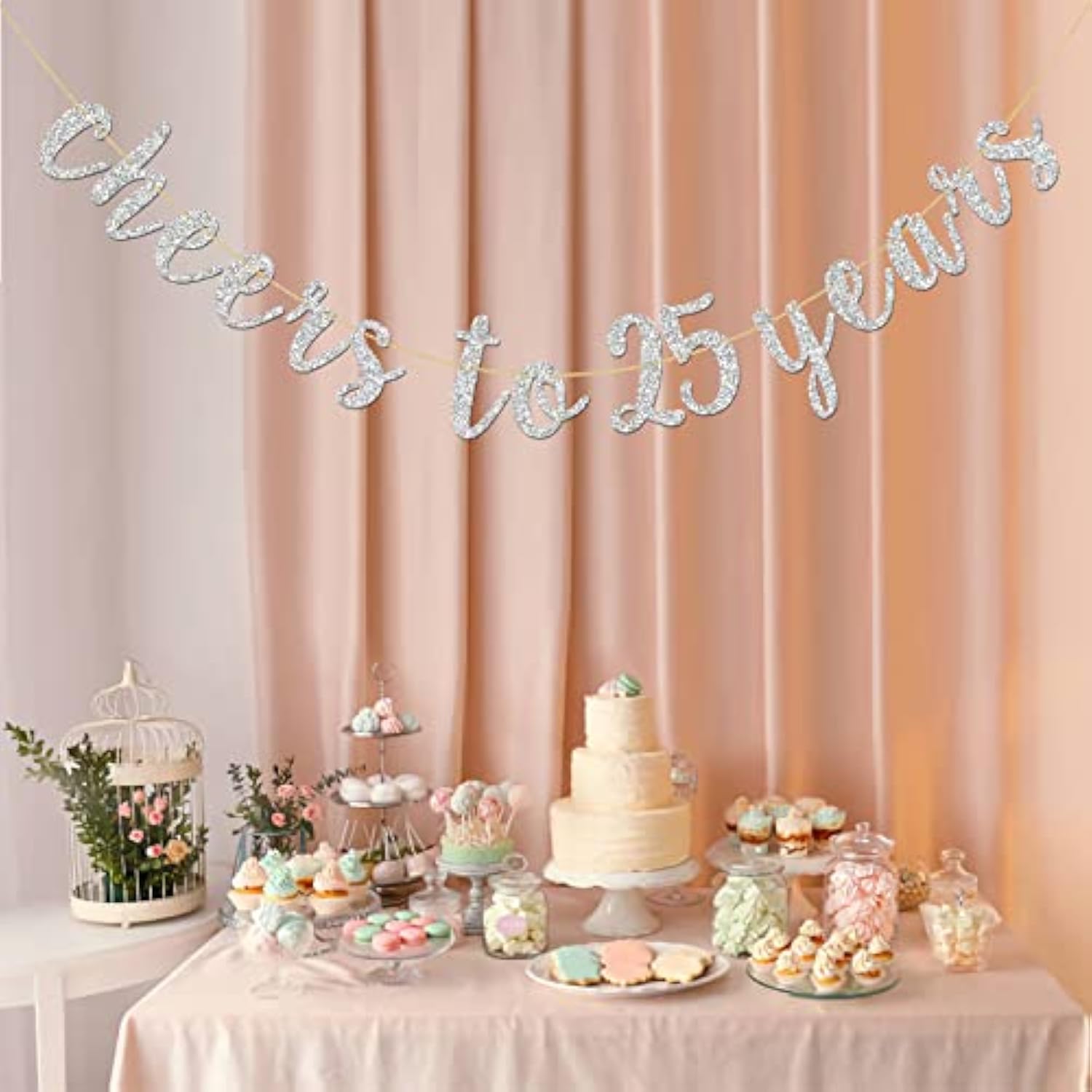 Glitter Silver Cheers To 25 Years Banner - 25Th Birthday Sign Bunting 25Th Marriage Anniversary Party Bunting Decorations