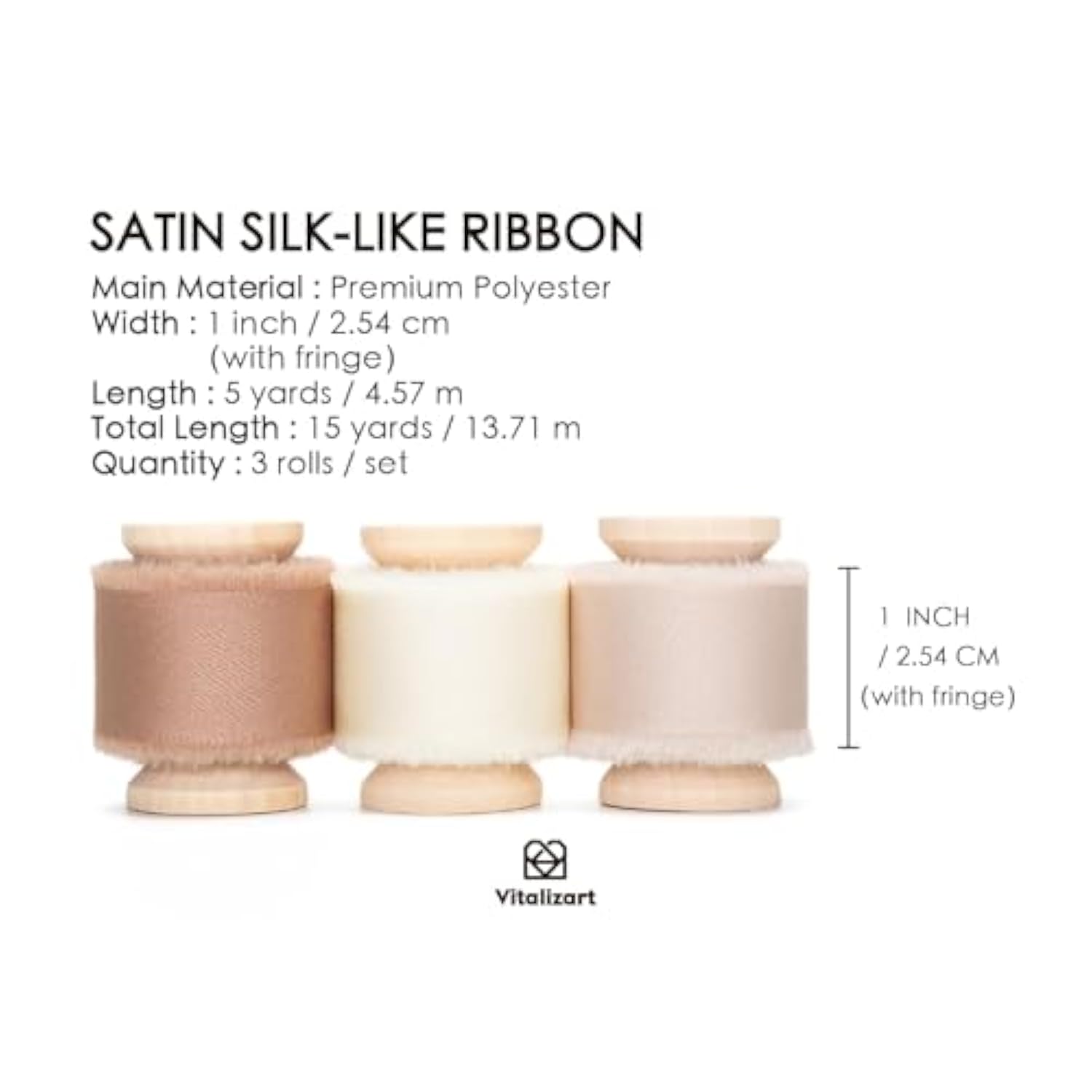 Silk Satin Ribbon 1 Inch X 15 Yard Wooden Spool Champagne & Nude Handmade Frayed Ribbon For Gift Wrapping Baby Shower Wedding Bridal Bouquets Holiday Decor Light Brown