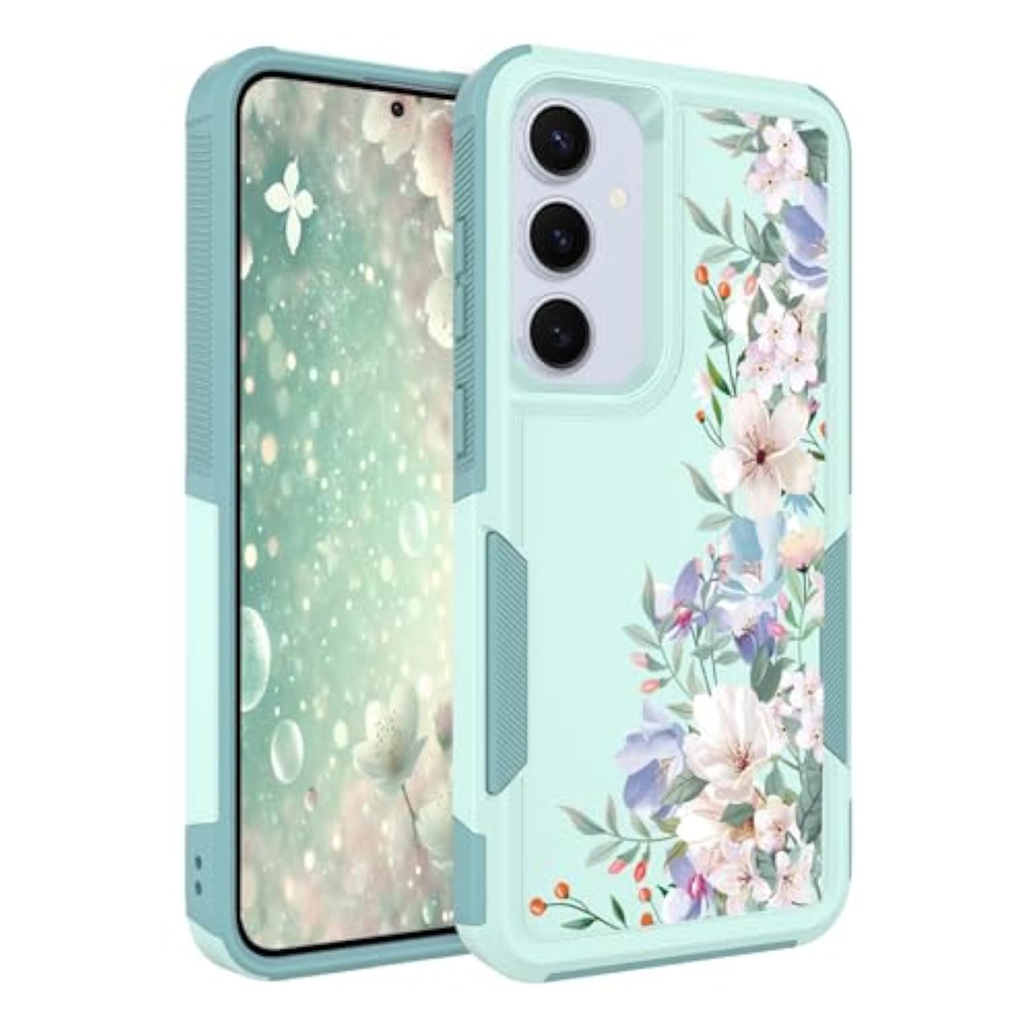 For Samsung Galaxy S25 Plus Case: Cute Flowers Floral Design For Girls Women Slim Soft Tpu Bumper Shockproof Silicone Cell Phone Cover S24+ S25+ (Mint Green/Magnolia)
