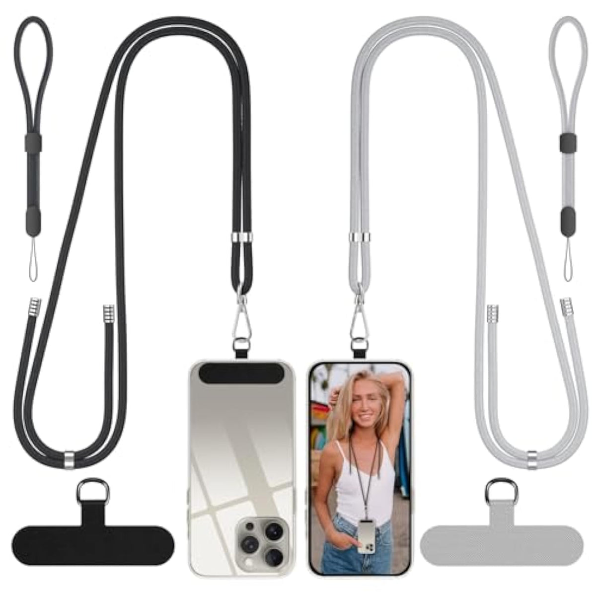 Crossbody and Wrist Nylon Phone Lanyard for All Phones, Black Grey