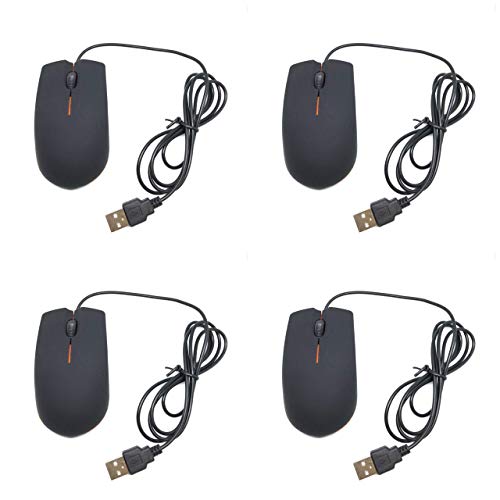 Wired 3 Button Optical Computer Mouse - 4 Pack - Bulk Computer Mice
