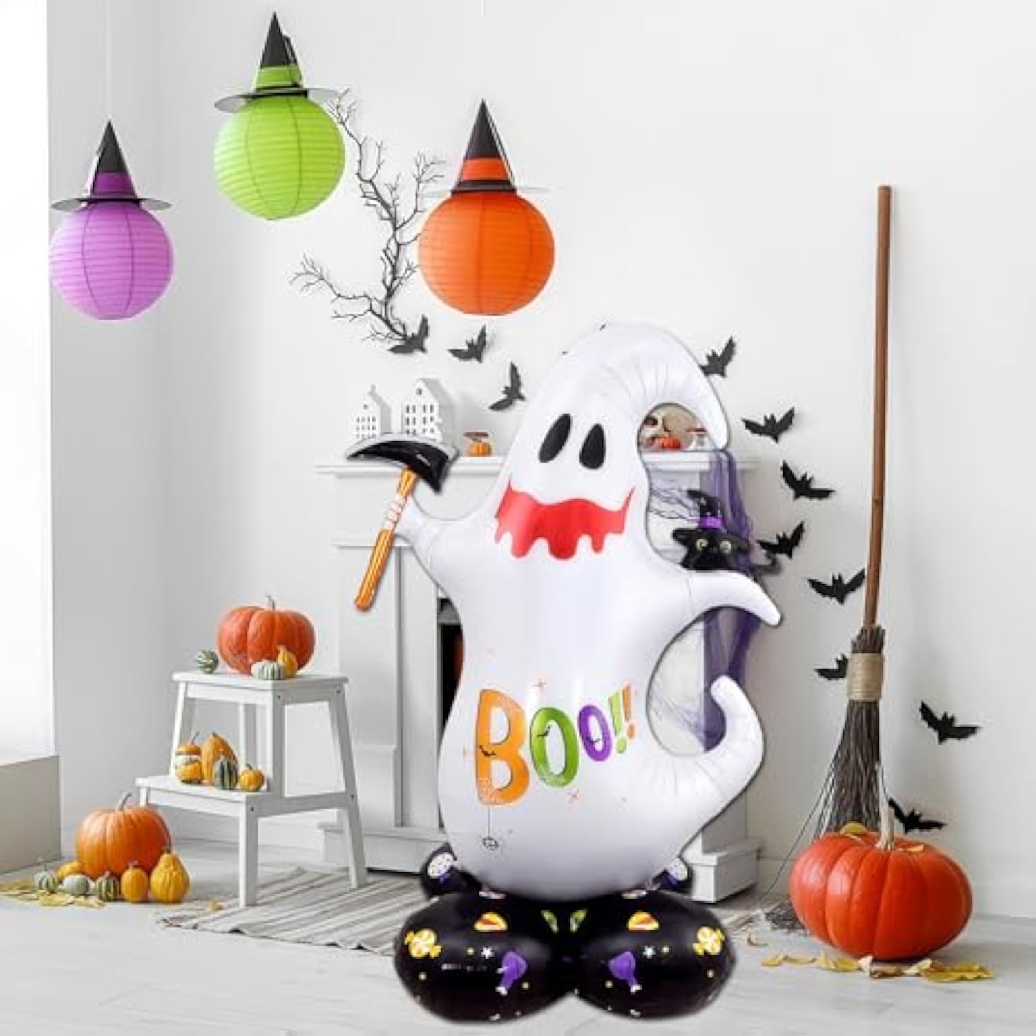 49" Giant Halloween Ghost Foil Balloon – Self-Standing Spooky Party Decoration