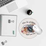 When Life Gets Blurry Adjust Your Focus Floral Camera Small Mouse Pad 7.9X7.9 Inches,Washable Round Cloth Mousepad For Office Laptop Computer,Non-Slip Rubber Base Mouse Pads For Wireless Mouse