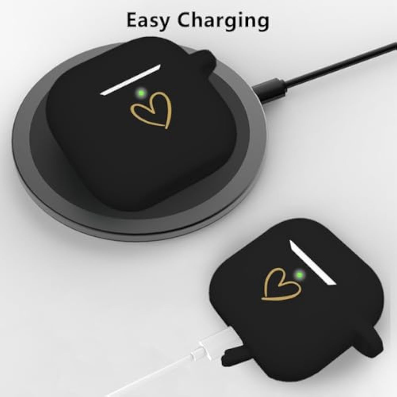 Compatible Airpods 4 Case Cover, Soft Silicone Case With Gold Heart Pattern For Airpods 4Th Generation With Cute Butterfly Keychain For Girls Women (Black)