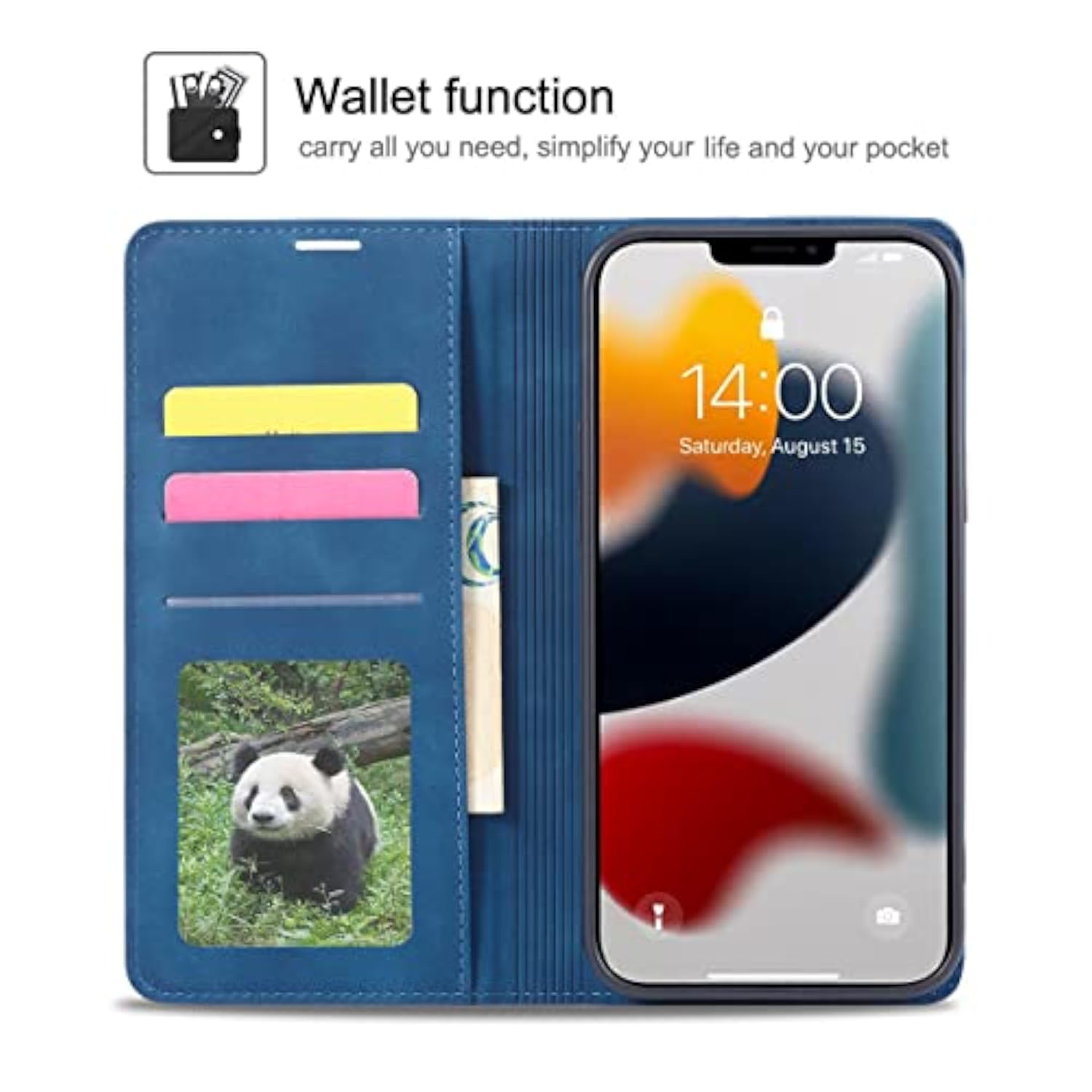 Premium PU Leather Wallet Case for iPhone 14 with 3 Card Holders, Blue