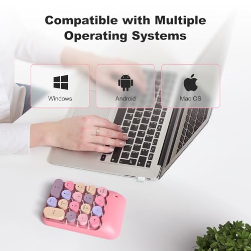 Wireless Number Pads - Pink Numeric Keypad 18 Keys Usb 2.4G Round Keycap Colorful Extensions Keypads, Financial Accounting Portable Numpad 10 Key For Laptop/Pc/Notebook/Surface Pro