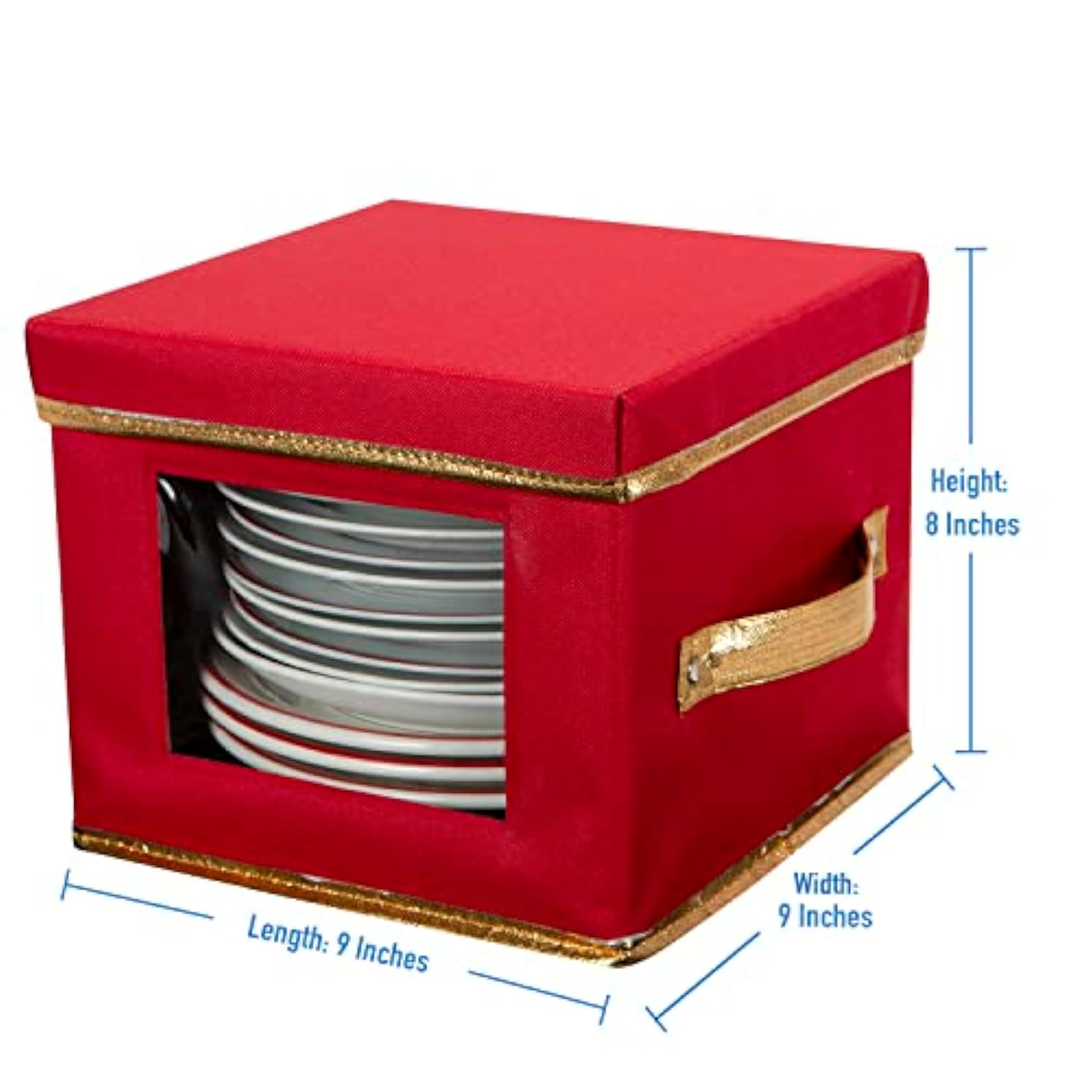 Holiday Salad Plate Dinnerware Storage Box | 9.45 Inch | Christmas China | 12 Felt Dividers | Tableware Setting | Red