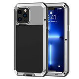 Heavy Duty Metal Case for iPhone 13 Pro 6.1 inch - Shockproof Rugged Cover with Built-in Glass Screen Protector - Silver