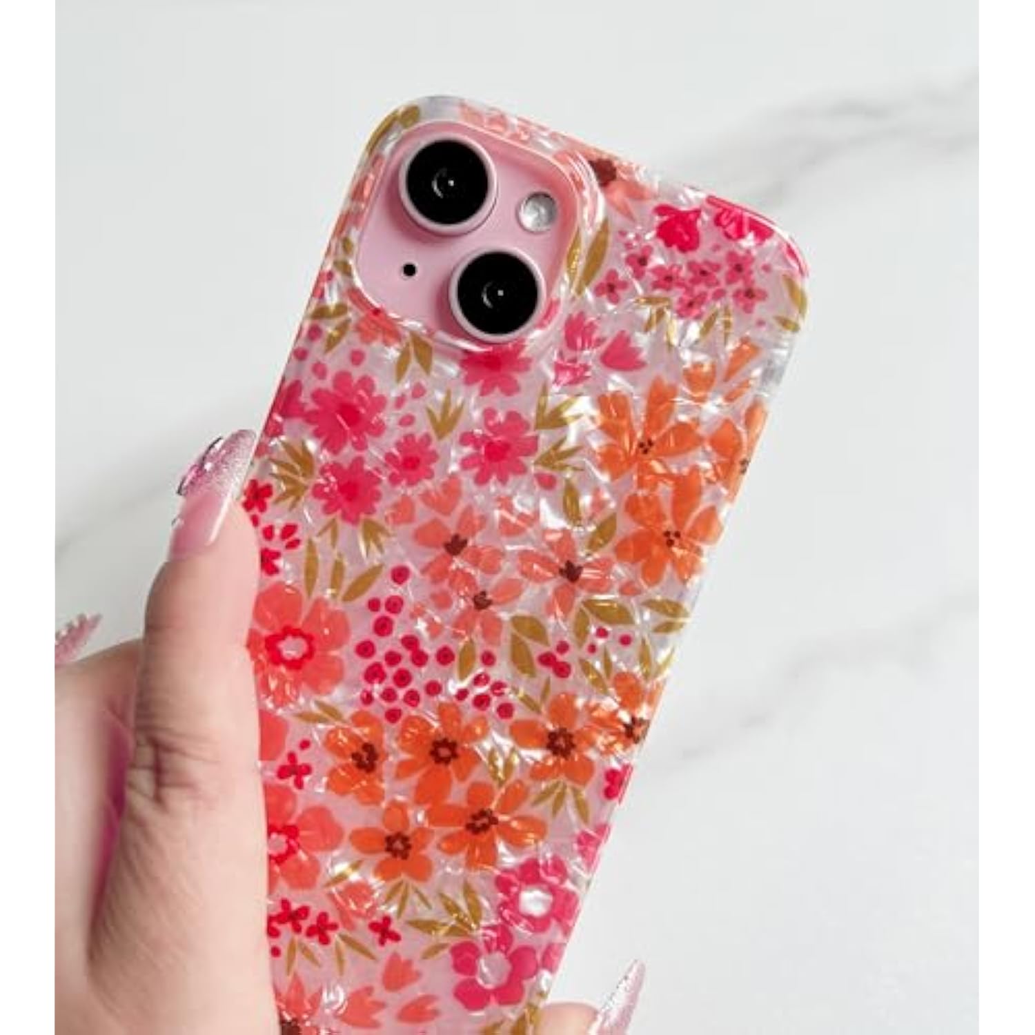 For Iphone 14/13 Case 6.1 Inch,Cute Flower Design For Women, Shell Pattern Soft Bumper Lightweight Slim Fit Tpu Shockproof Phone Cover,Pink Floral