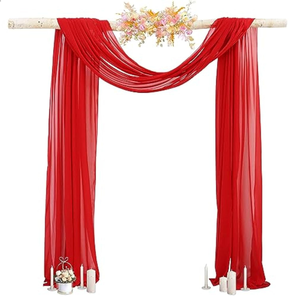 Red Wedding Arch Draping Fabric 20ft Sheer Chiffon Panel Backdrop for Ceremony