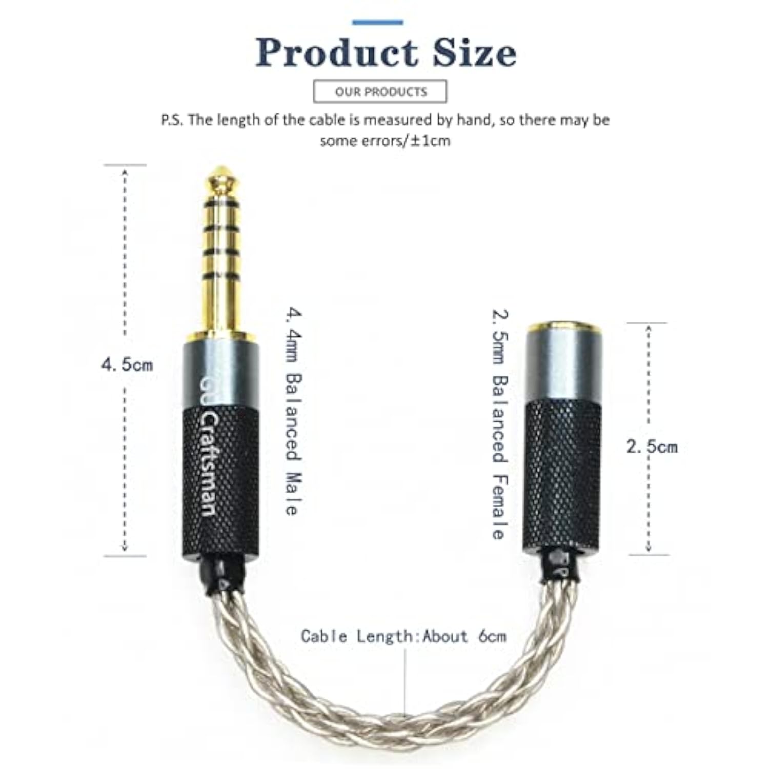 4.4Mm Balanced Male To 2.5Mm Balanced Female Headphone Adapter Cable 6N Single Crystal Silver Headphone Jack Convert Cable For Audio Players With 4.4Mm Balanced Ports¡­