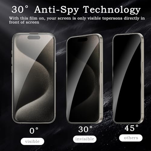 [2+2 Pack] Privacy Screen Protector for iPhone 15 Pro, Anti-Spy Shatterproof Tempered Glass with Camera Lens Tempered Glass 9H Hardness Bubble Free