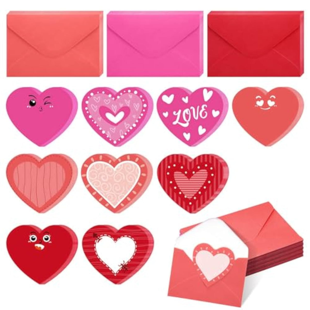 180 Pcs Valentine'S Day Cards With Envelopes Blank Heart Shaped Greeting Cards Funny Paper Cutouts Gummed Envelopes For Valentine'S Day Anniversary Weddings Invitations, 4 X 6 Inch(Cute Eyes)