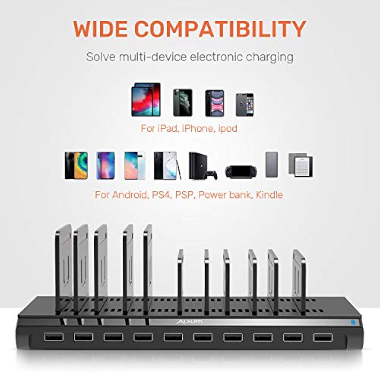 10 Port Usb Charging Station, 60W Mobile Charging Station With Multi-Port Usb Fast Charger Stand For Mobile Phone, Tablet And More,Black