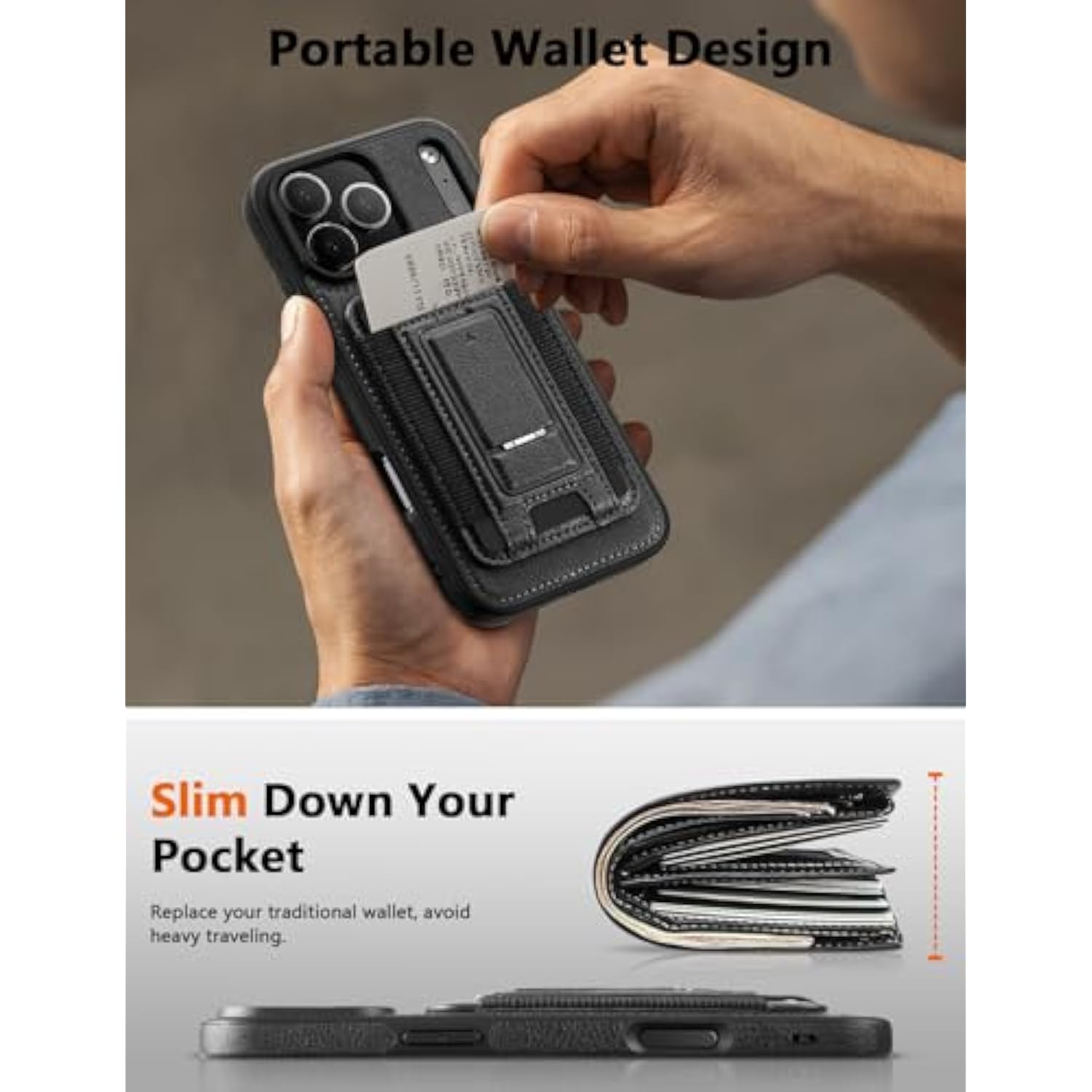 For Iphone 17 Pro Max Leather Case, Wallet Case With Card Holder (3 Cards) & Kickstand, Slim Protective Cover With Stand For Iphone 17 Pro Max 6.9"?Black