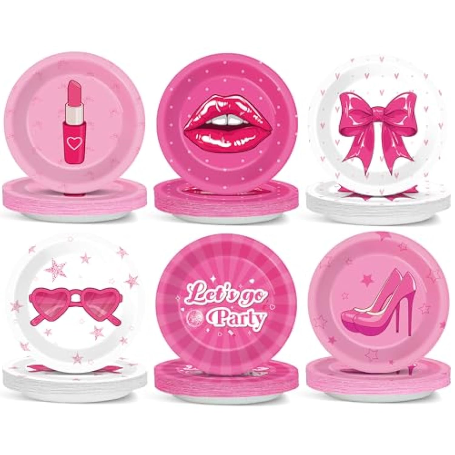 60Pcs 7 Inch Hot Pink Paper Plates Pink Princess Party Supplies Let'S Go Party Birthday Decorations Hot Girls Disposable Tableware Dessert Plates For Girls Women Birthday Bachelorette Bridal Shower