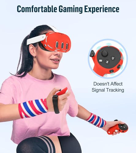 Silicone Cover Set Compatible With Meta Oculus/Quest 3, Vr Accessories Protective Cover Includes Controller Grips, Front Shell Headset Cover And Face Cover, Not Fit Quest 3S(Red)