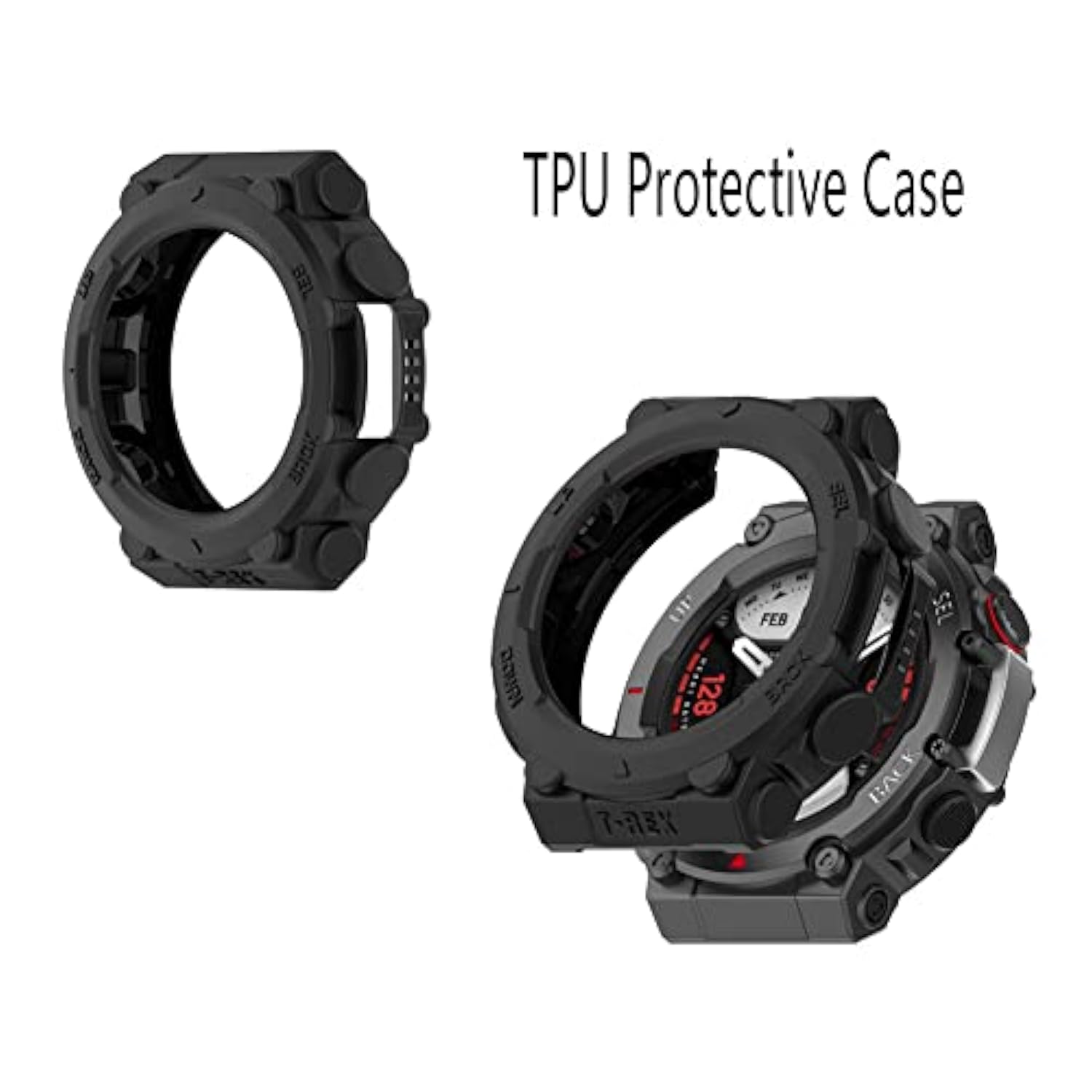 Watch Screen Protector (3+1Pack) Compatible For Amazfit T-Rex 2, Tempered Glass Film Anti-Scratch High Definition Full Coverage And Soft Tpu Protective Case, Black